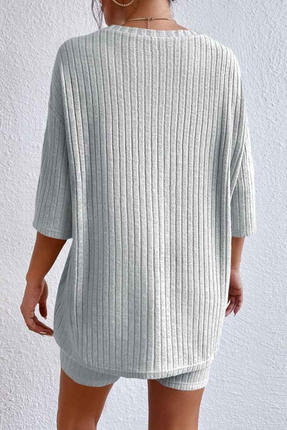 Ribbed Round Neck Top & Shorts Lounge Set.