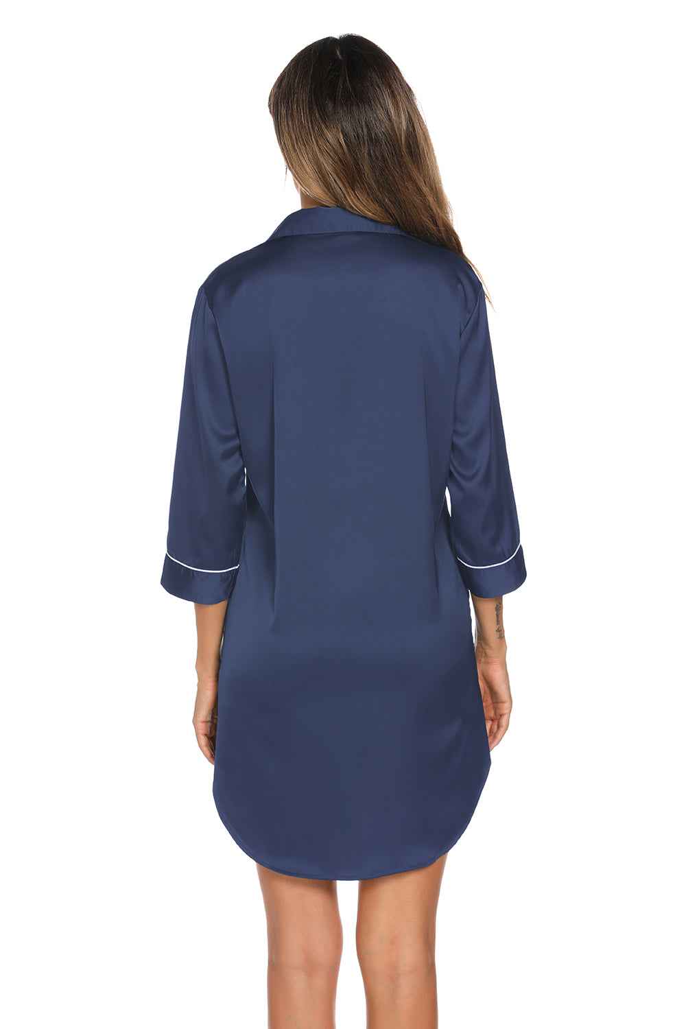 Button Up Collared Neck Night Dress with Pocket.