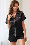 Contrast Trim Short Sleeve Shirt and Shorts Pajama Set.