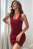 Sleeveless Contrast Lace Trim Button Night Dress.