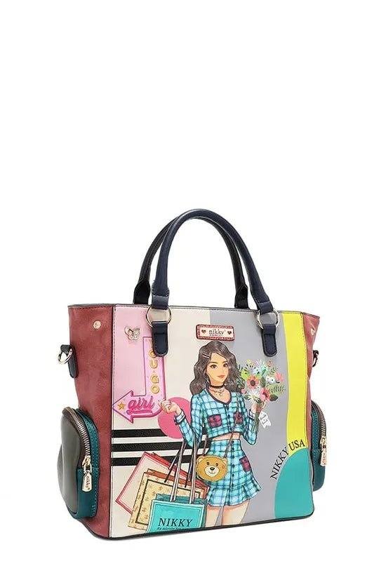 Nicole Lee USA Eco-Leather Handbag with Side Pockets.