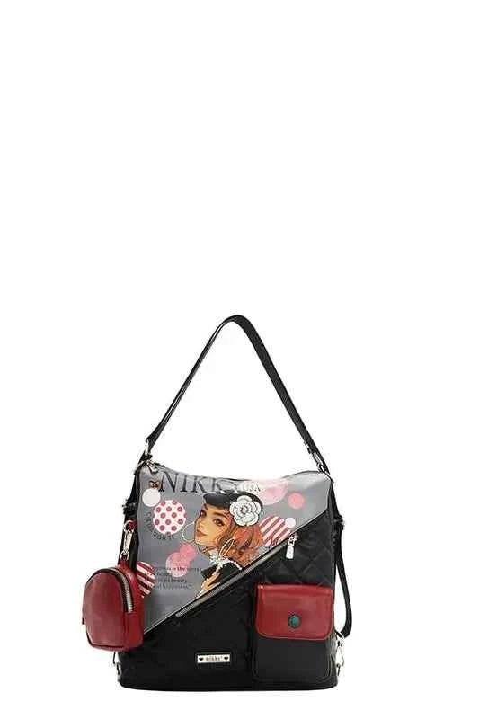 Nicole Lee USA Convertible Adjustable Strap Backpack Bag.