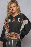 POL Peace Patch Floral Long Sleeve Hoodie.
