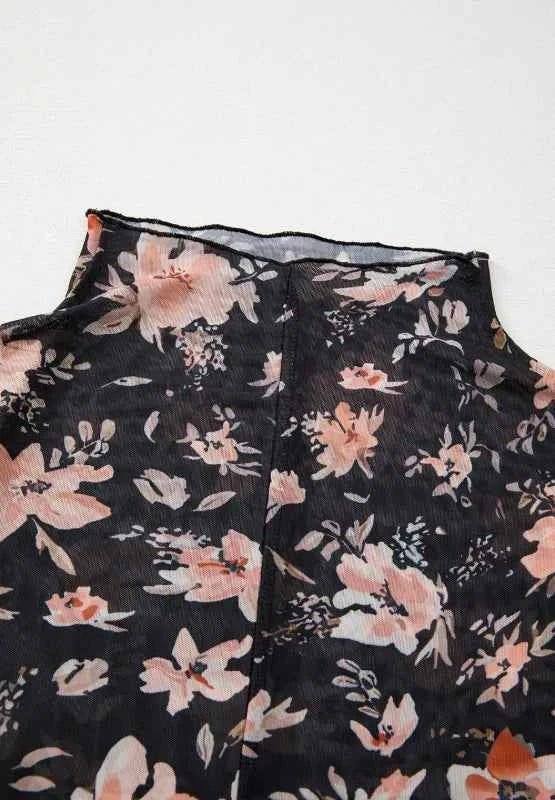 Floral Mock Neck Long Sleeve Blouse.