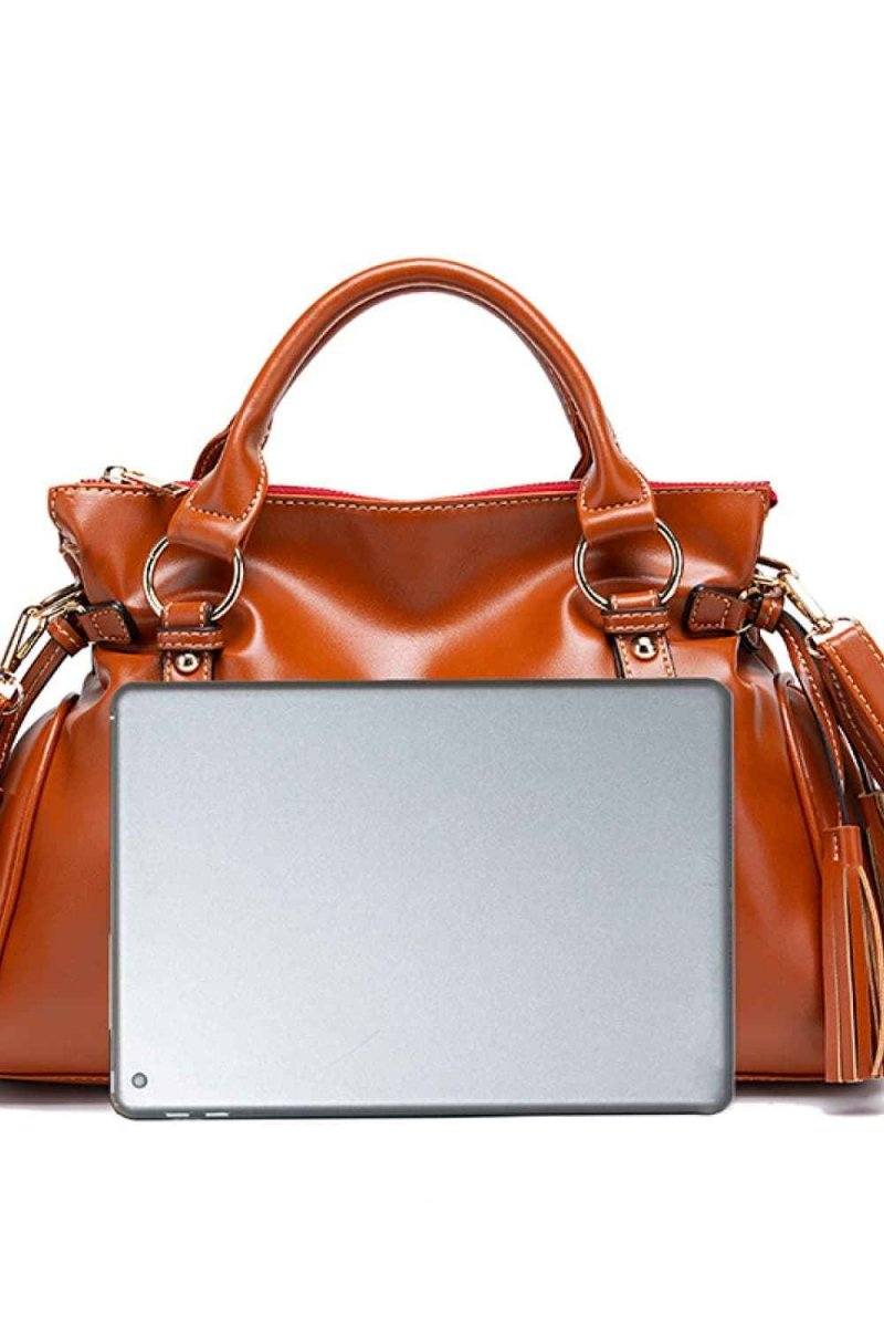 Large PU Leather Handbag with Tassels.