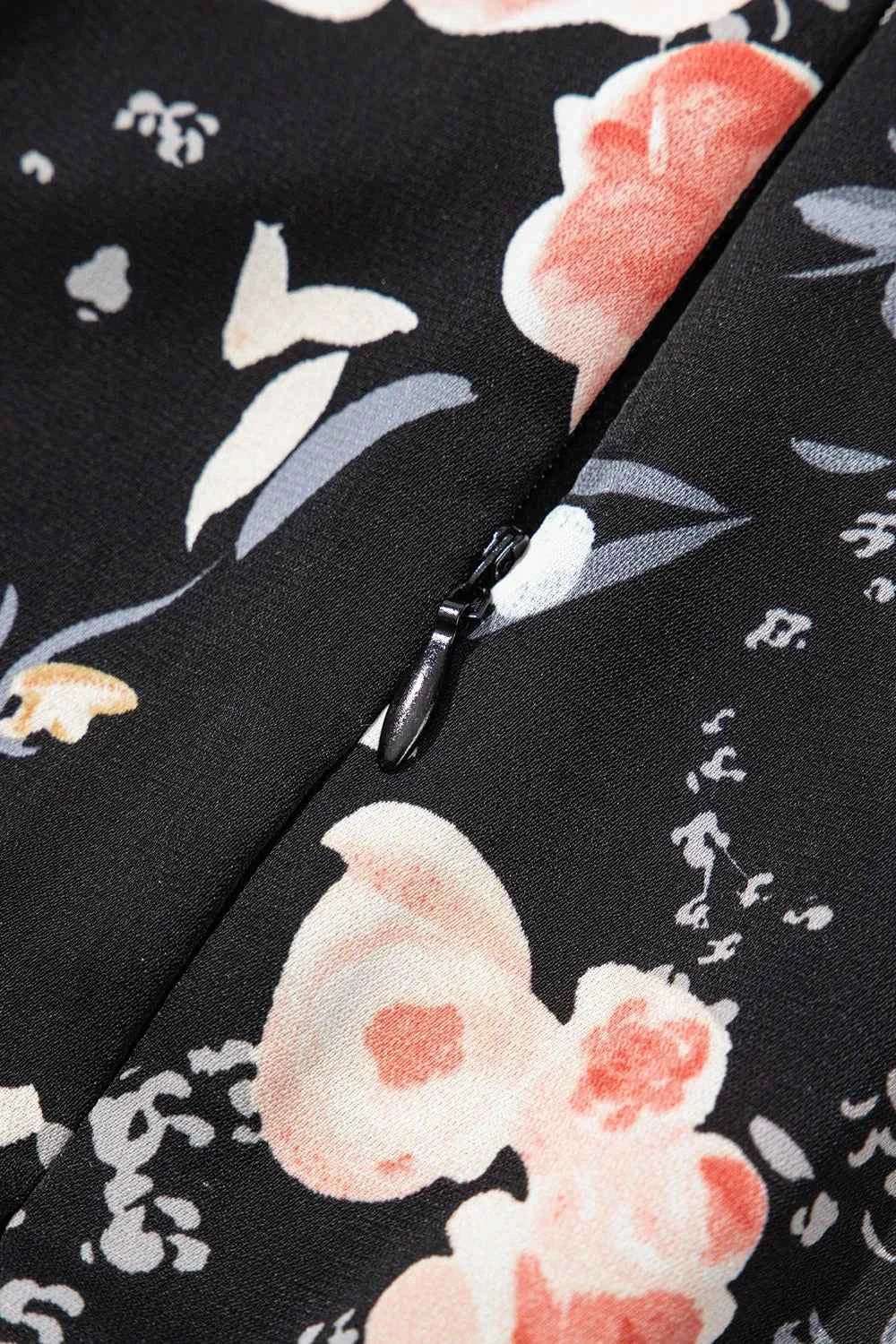 Floral Print Flounce Sleeve Midi Dress.