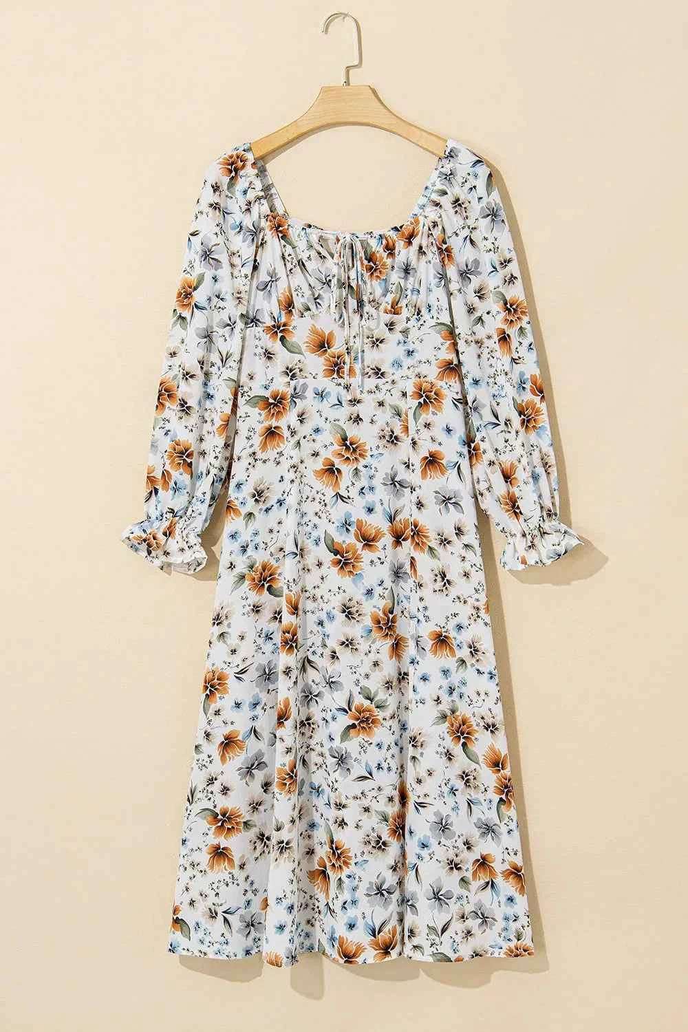 Floral Print Flounce Sleeve Midi Dress.