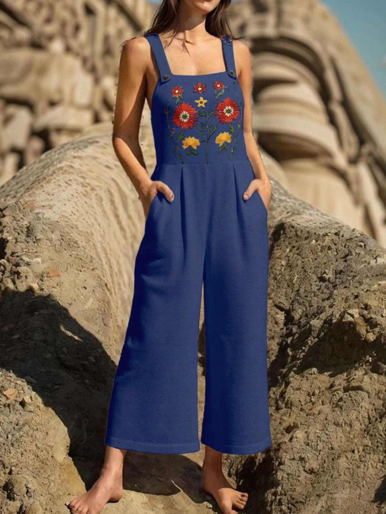 Floral Embroidered Wide Leg Jumpsuit.