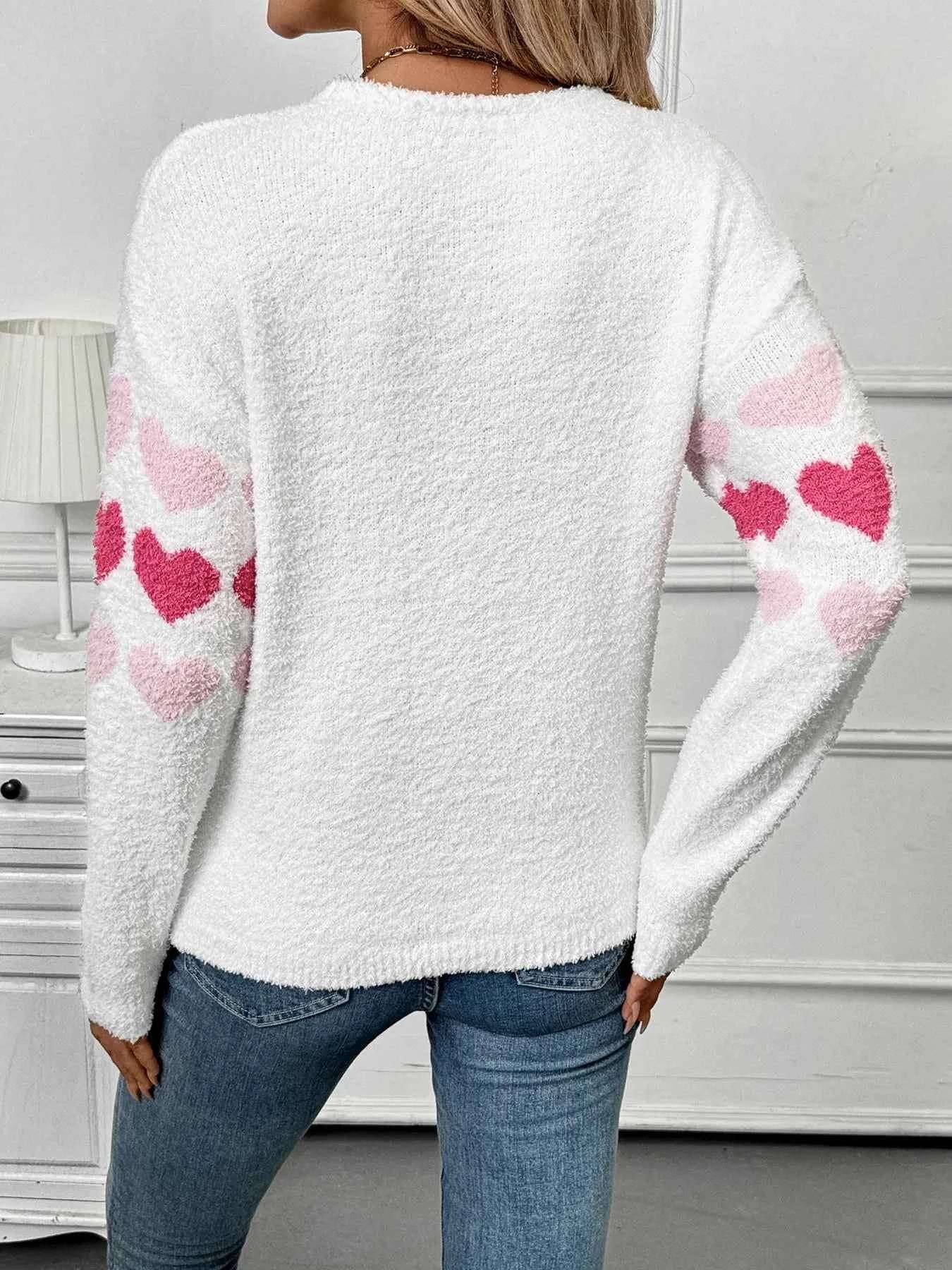 Heart Pattern V-Neck Sweater.