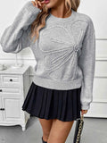 Flower Round Neck Long Sleeve Sweater.