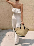 Off-Shoulder Ruffled Wide Leg Jumpsuit.