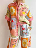 Printed Button Up Shirt and Pants Set.