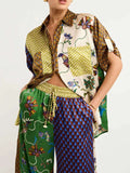 Printed Button Down Shirt and Pants Set.