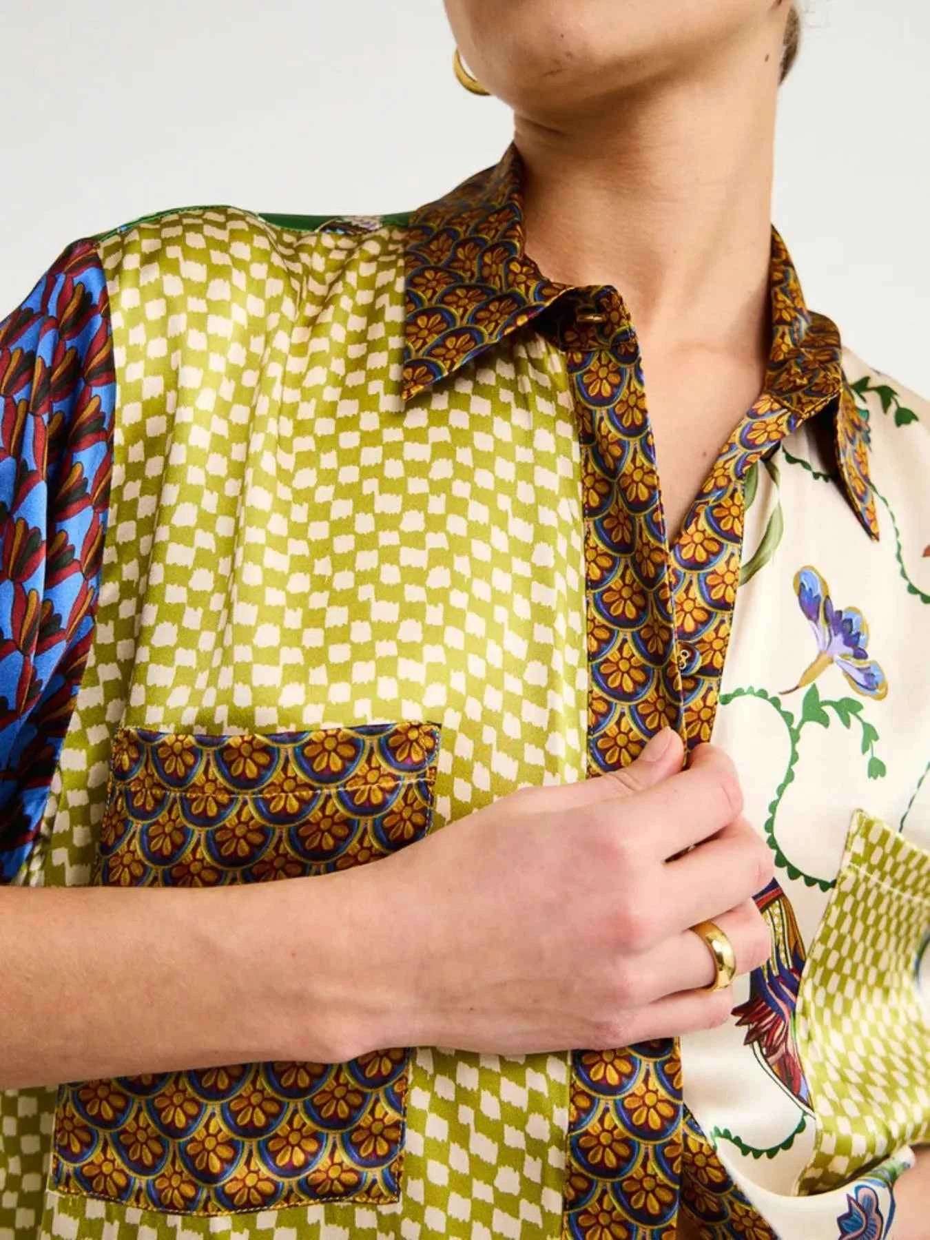 Printed Button Down Shirt and Pants Set.
