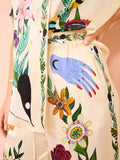 Printed Button-Up Shirt and Pants Set.