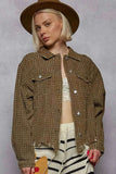 POL Raw Hem Button Up Utility Jacket with Chest Pockets.