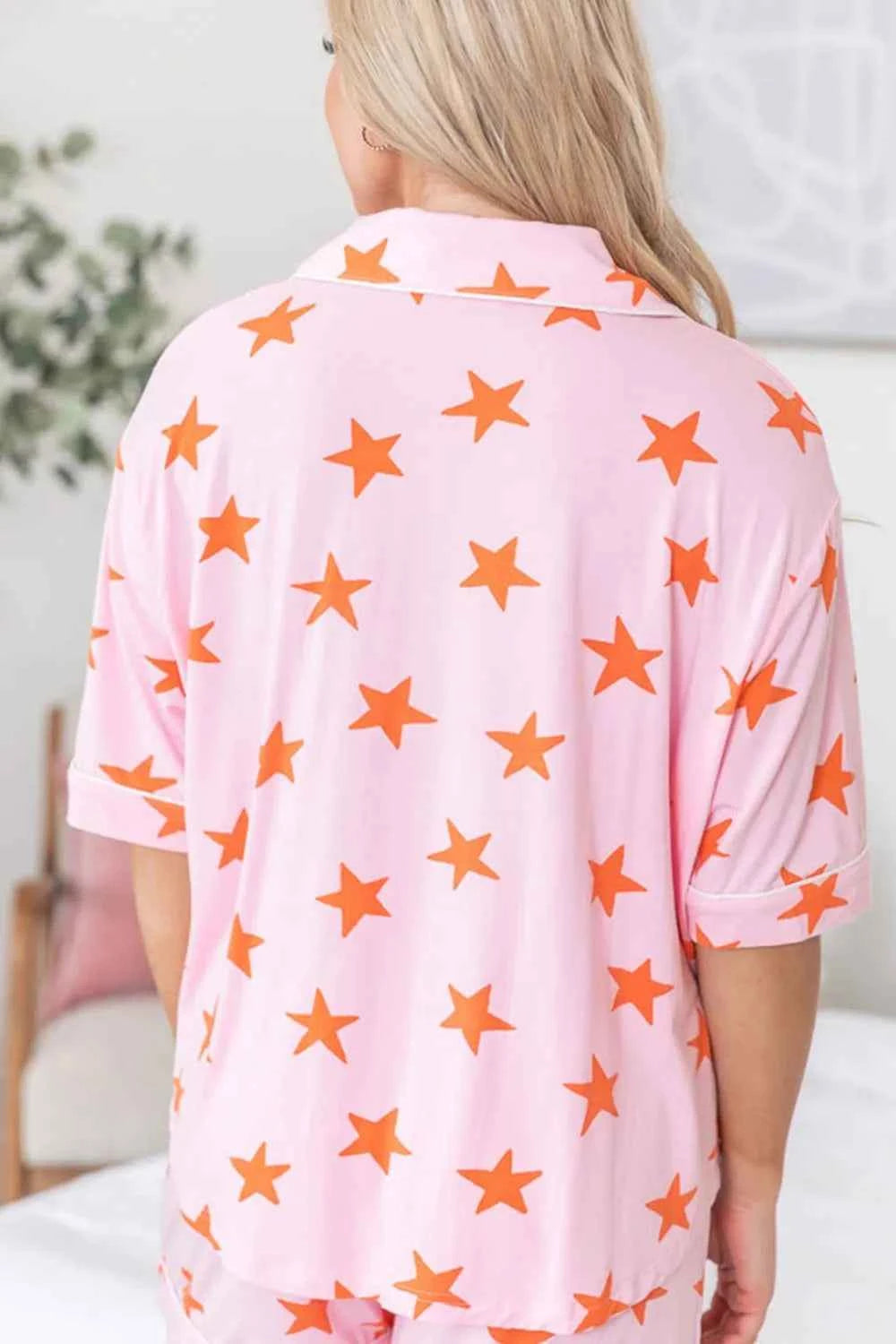 Star Print Short Sleeve Shirt and Shorts Set.
