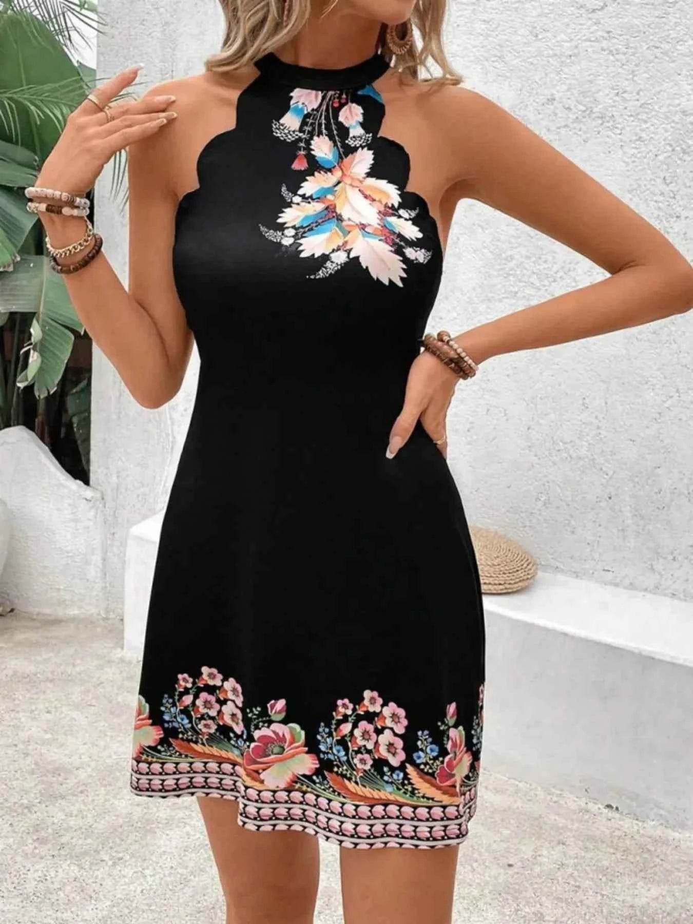 Floral Halter Neck Mini Dress.