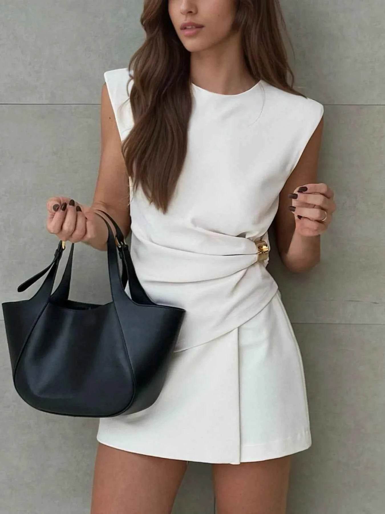 Round Neck Sleeveless Top and Skirt Set for Effortless Style - EBYNN