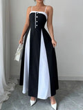 Decorative Button Contrast Maxi Cami Dress.