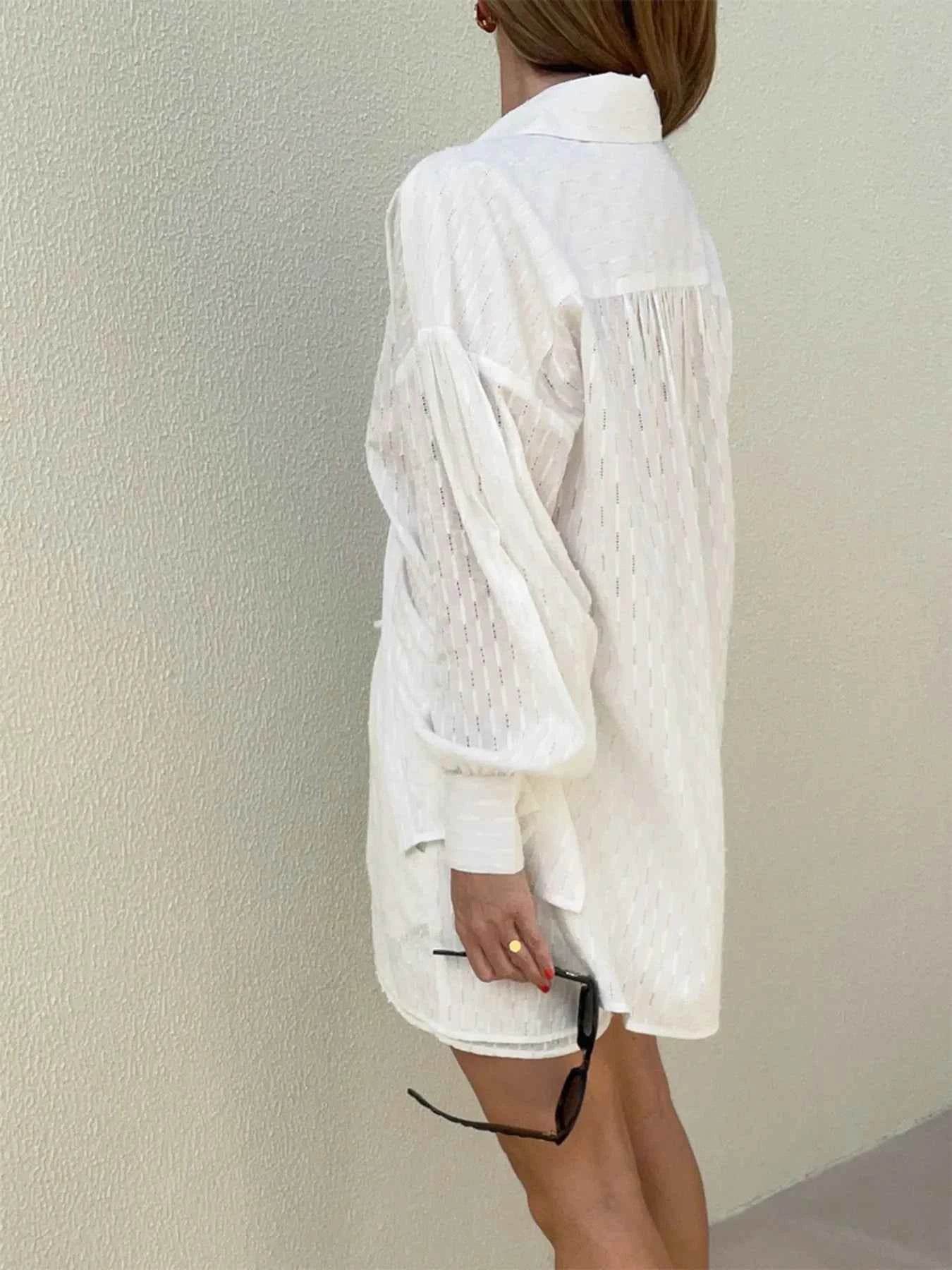 Textured Button-Up Shirt and Shorts Set - EBYNN