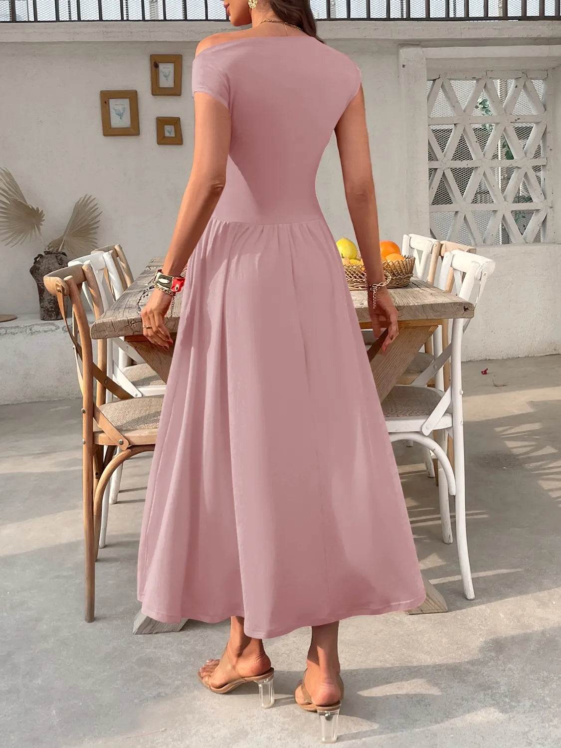 Single Shoulder Dress with Pockets.