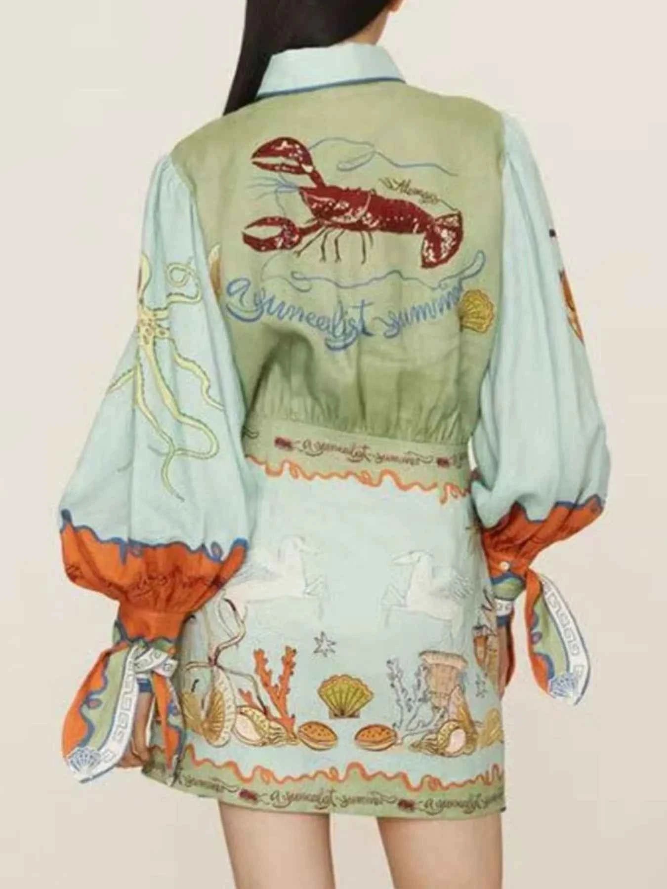 Printed Long Sleeve Shirt Dress.