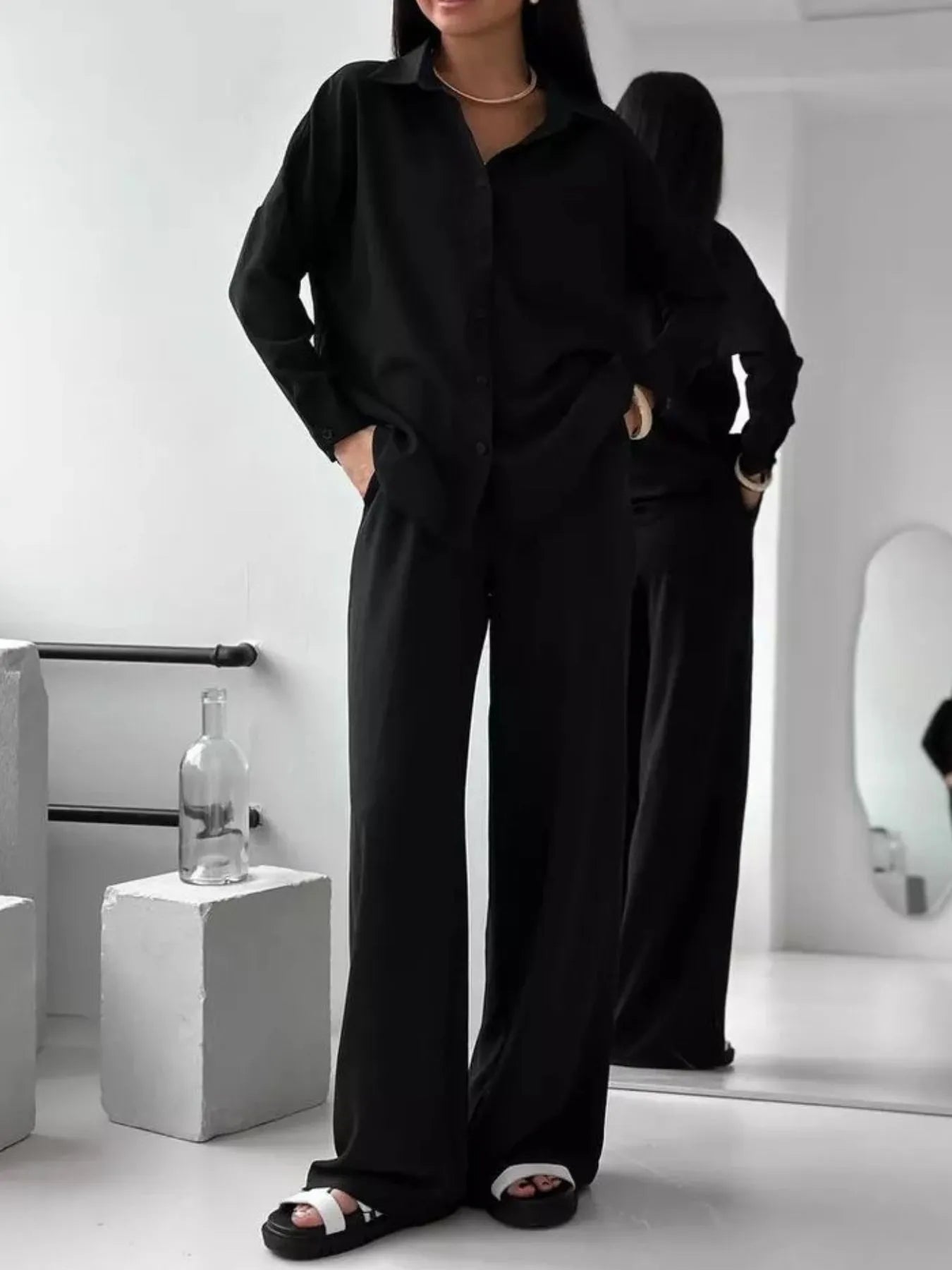 Button Up Long Sleeve Shirt and Pants Set.