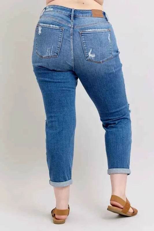 Judy Blue Plus Size Mr Vintage Wash Boyfriend Fit Jeans.