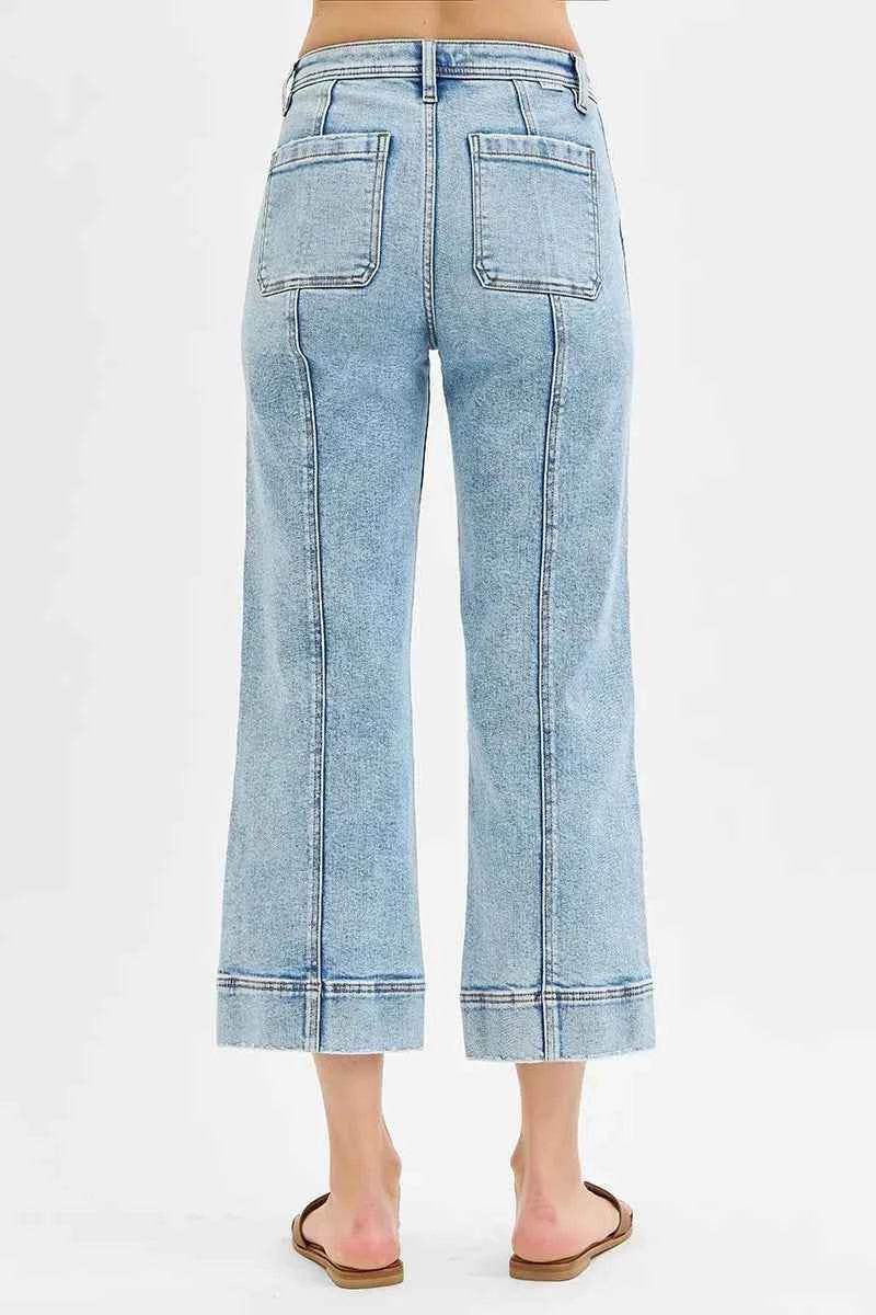 RISEN Plus Size High Rise Crop Wide Leg Jeans.