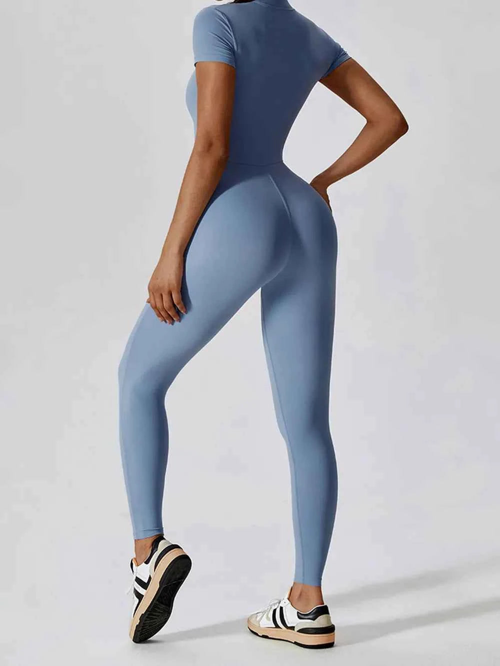 Basic Bae Half Zip Short Sleeve Active Jumpsuit.