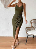 Ribbed Wrap Midi Dress with Side Slit.