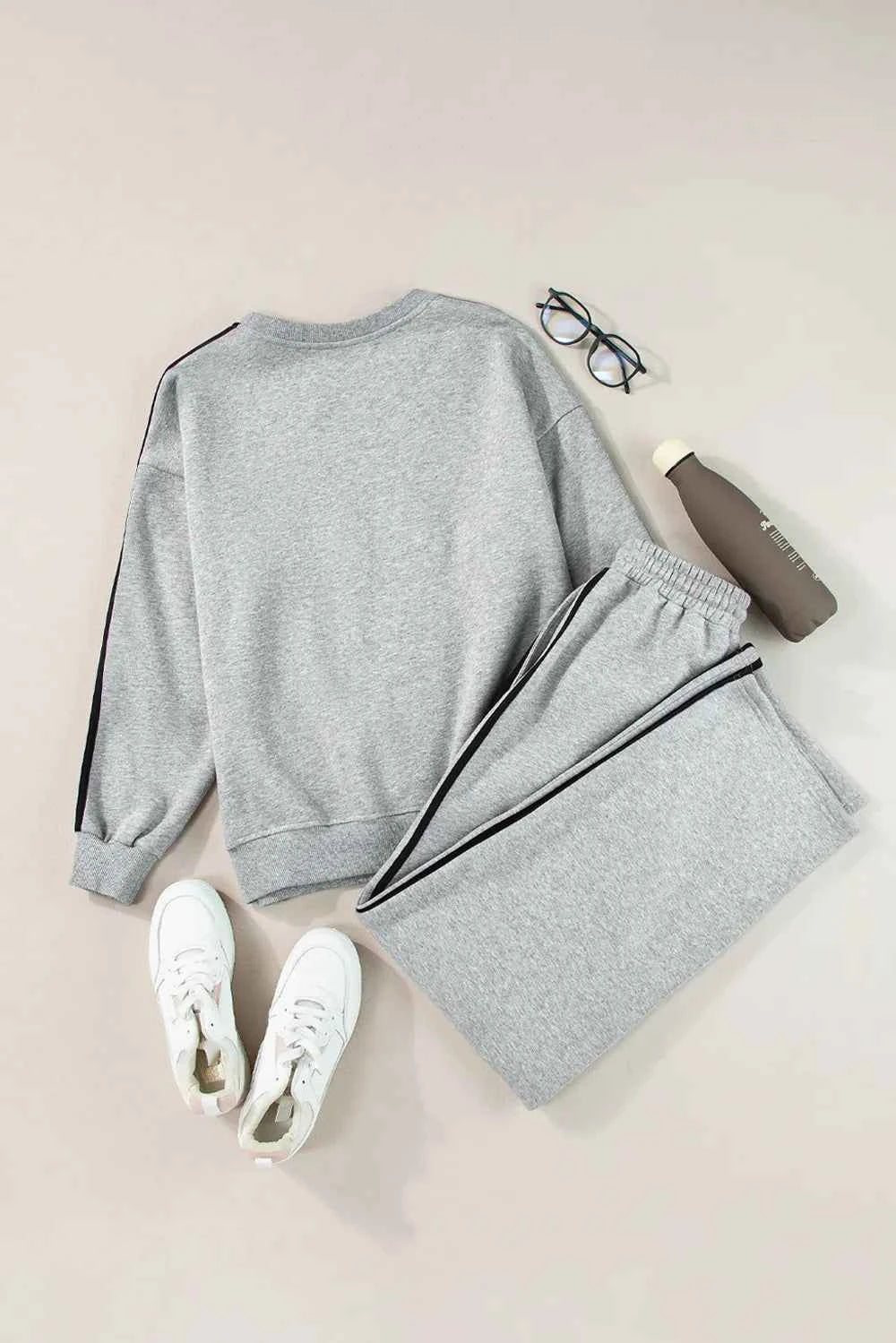 Side Striped Round Neck Active Set - Top & Pants.