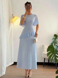 Ruffled Round Neck Flutter Sleeve Dress.