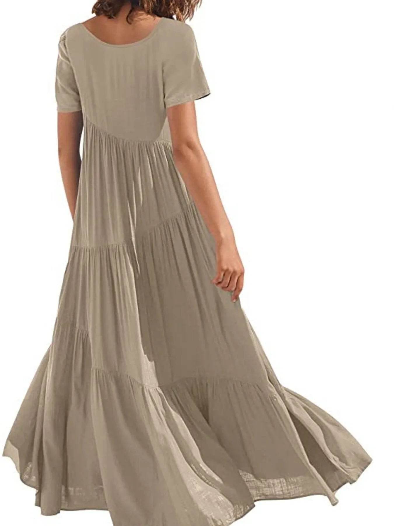 Round Neck Tiered Ruffle Maxi Dress.