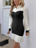 Two Tone Pleated Long Sleeve Shirt Dress.