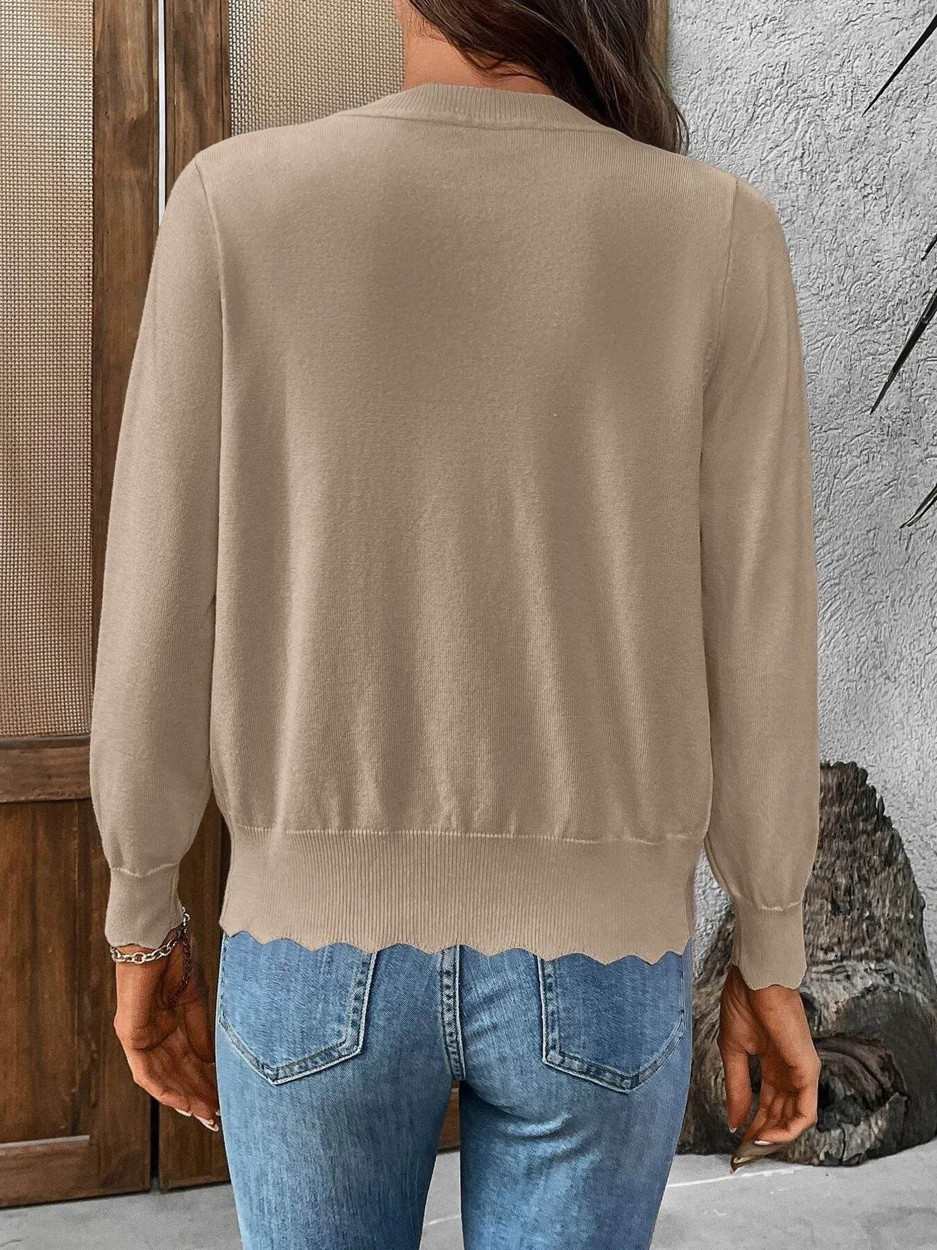 Ribbed Edge Button-Up Knit Cardigan - EBYNN