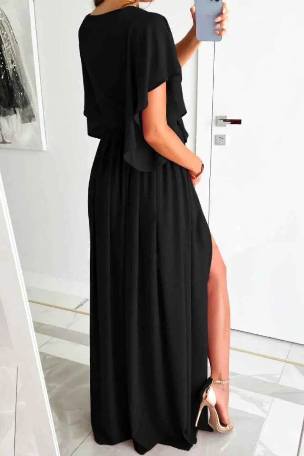 Surplice Flutter Sleeve Maxi Dress.