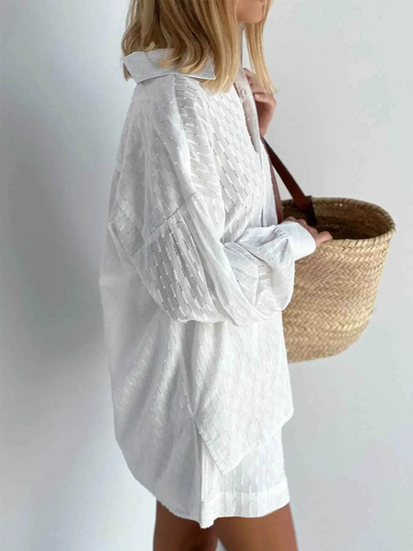 Textured Button-Up Shirt and Shorts Set - EBYNN