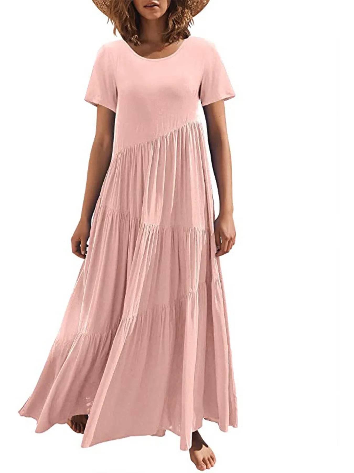 Round Neck Tiered Ruffle Maxi Dress - EBYNN