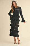 MABLE Long Sleeve Tiered Ruffle Knit Midi Dress.