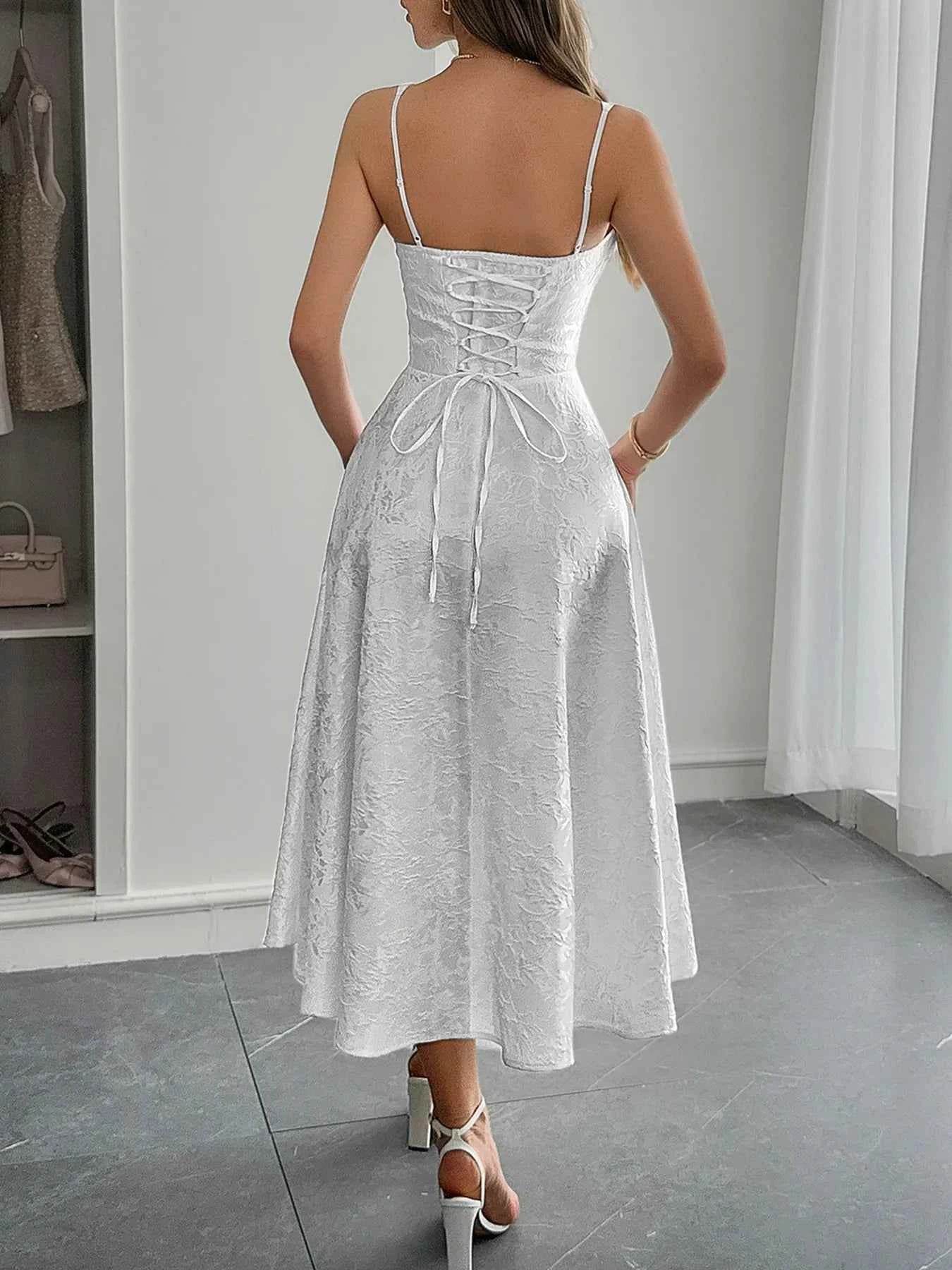 Lace-Up Sleeveless Midi Dress.