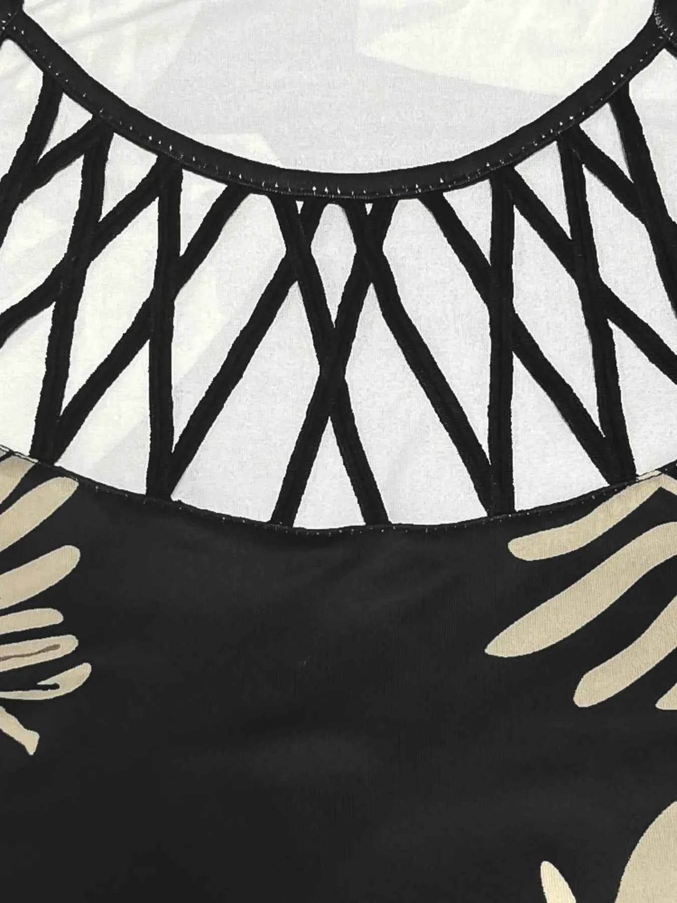 Tropical Leaf Print Halter Neck Mini Dress.