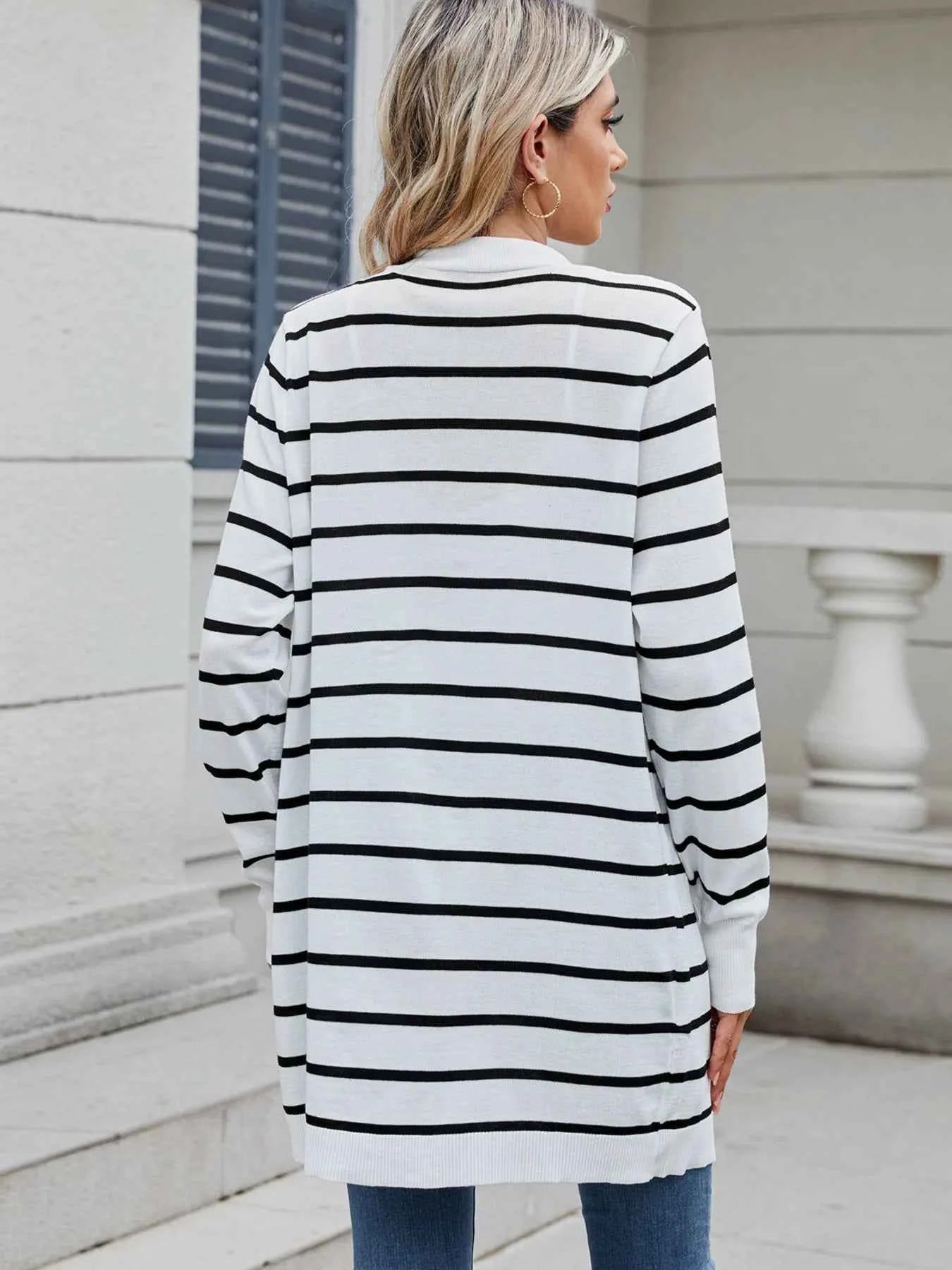 Striped Open Front Cardigan - Relaxed Fit.