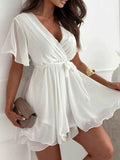 Surplice Flutter Sleeve Mini Dress.