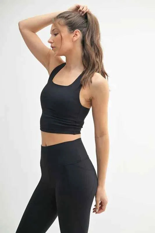 Square Neck Soft Ribbed Racerback Active Bra.