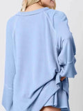 Ribbed Knit Balloon Sleeve Top and Skirt Set - EBYNN