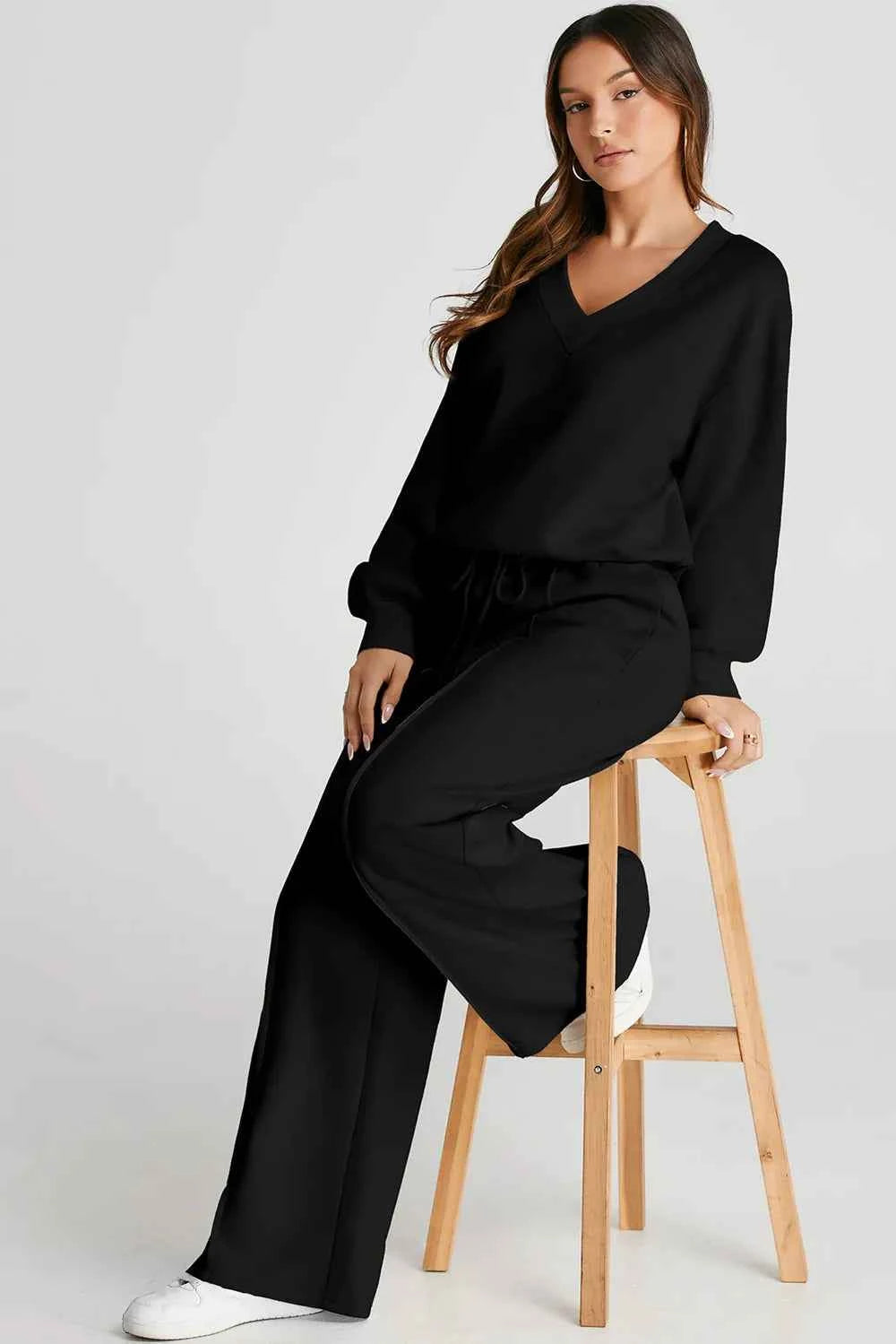 V-Neck Long Sleeve Active Set with Pants.