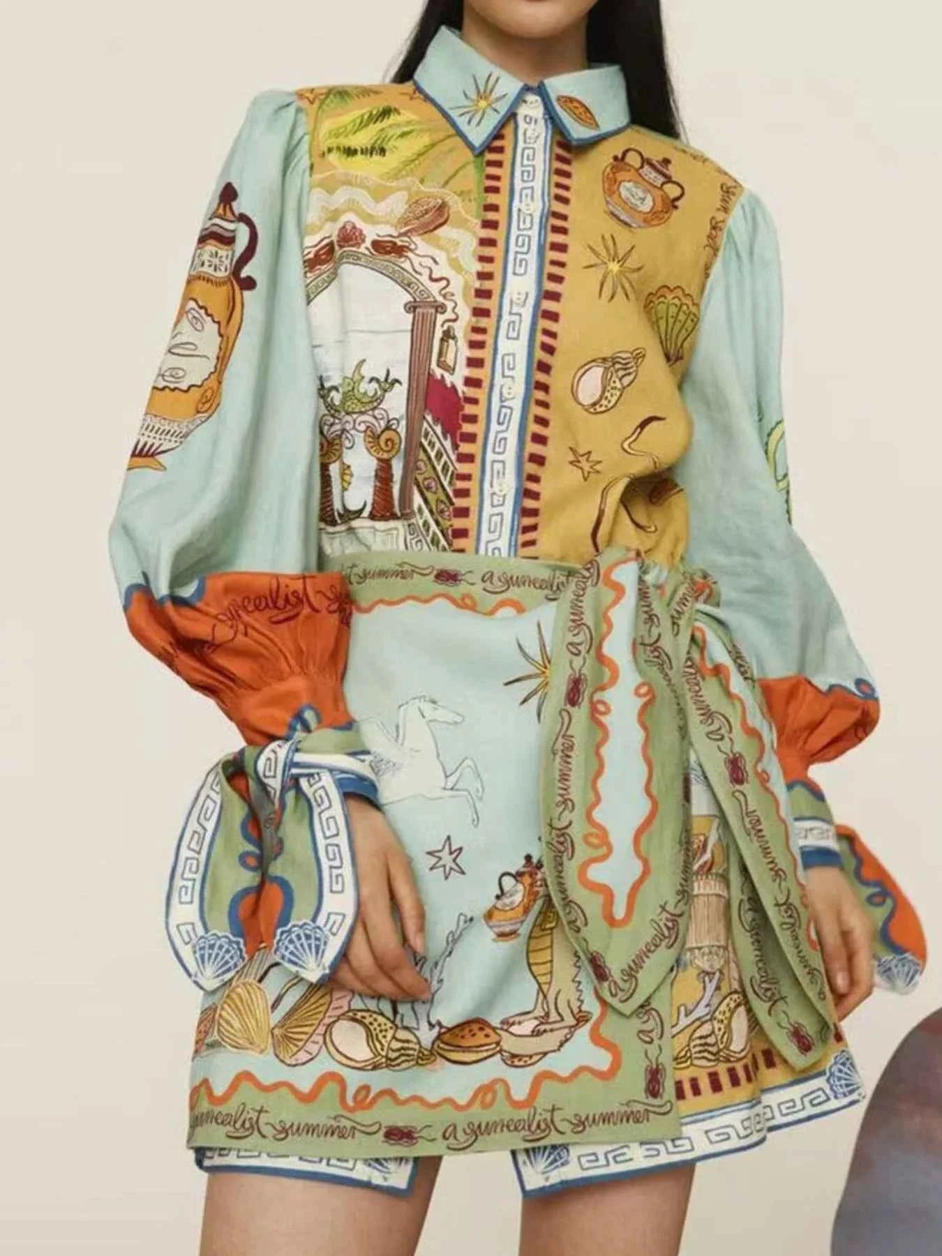 Printed Long Sleeve Shirt Dress.