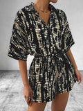 Tie Dye Print Collar Neck Short Sleeve Romper.